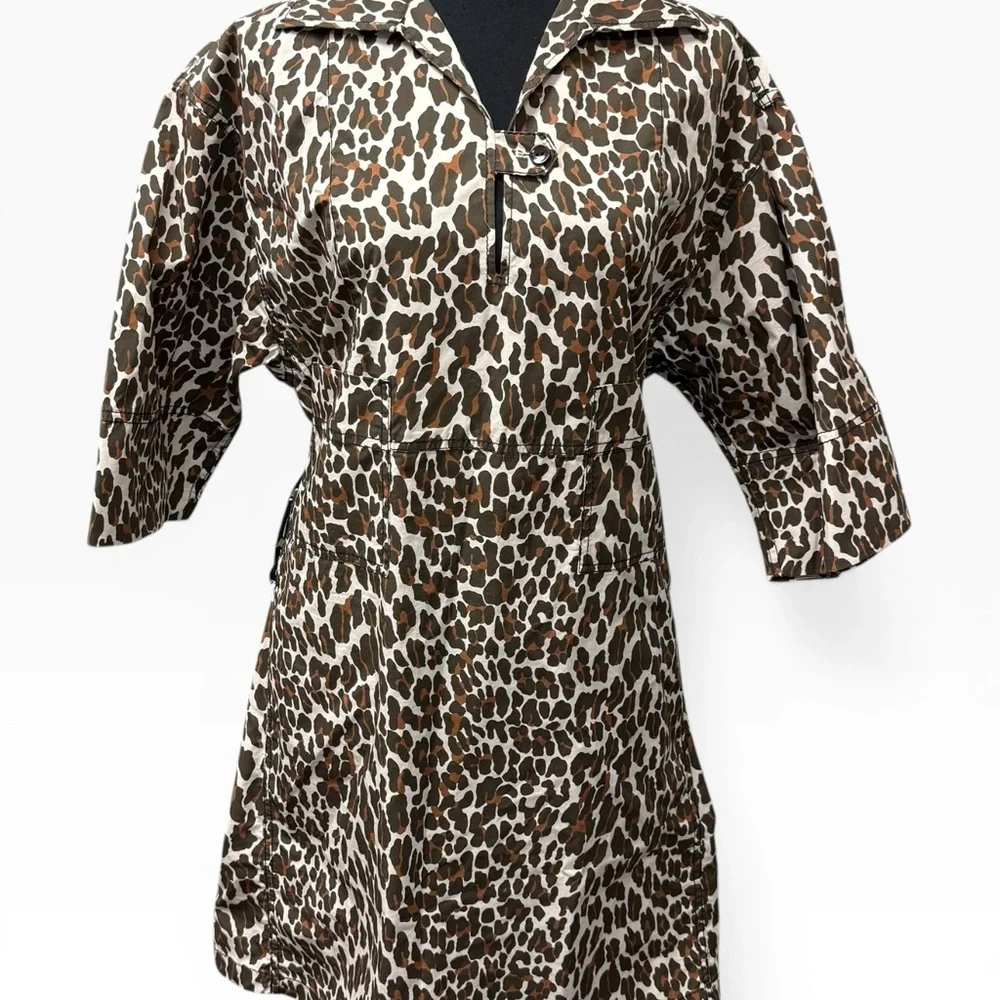 Tory Burch Leopard Print Shirt Dress Belted Cotton Safari Chic Size 8